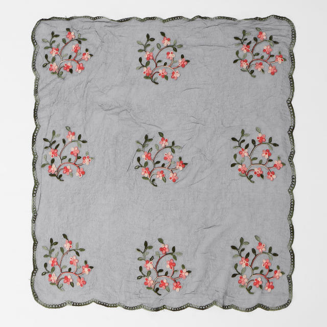 Spring and Summer Embroidered Nylon Square Scarf Ethnic Style Women's Travel Shawl Versatile Gauze Scarf