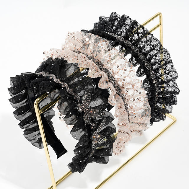 Korean-style Gippple Pleated Rhinestone Hair Hoop headband
