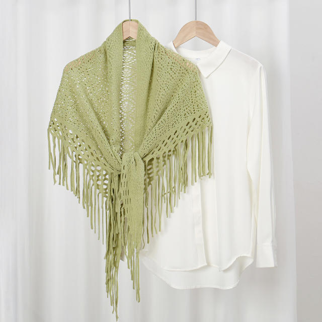 Hot Sale New Style Knitted Tassel Triangle Towel Women's Fashion All-match Hollow Shawl