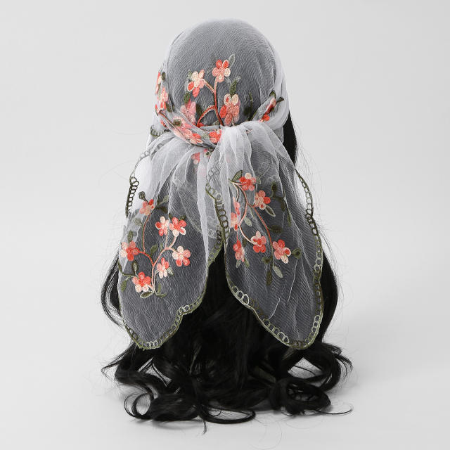 Spring and Summer Embroidered Nylon Square Scarf Ethnic Style Women's Travel Shawl Versatile Gauze Scarf
