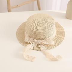 Summer Lace-Trimmed Wavy Straw Hat with Bow