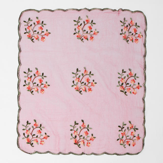 Spring and Summer Embroidered Nylon Square Scarf Ethnic Style Women's Travel Shawl Versatile Gauze Scarf