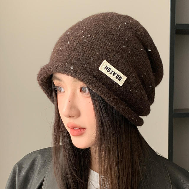 Korean-Style Lettered Rolled-Edge Multicolor Beanie Hat