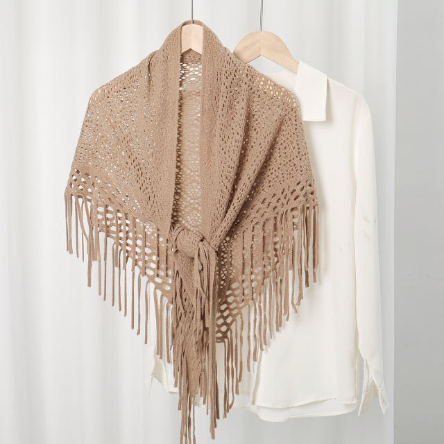 Hot Sale New Style Knitted Tassel Triangle Towel Women's Fashion All-match Hollow Shawl