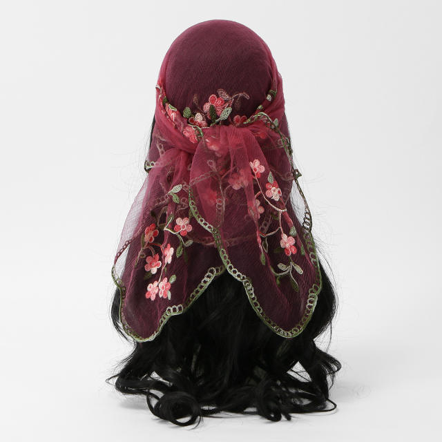 Spring and Summer Embroidered Nylon Square Scarf Ethnic Style Women's Travel Shawl Versatile Gauze Scarf