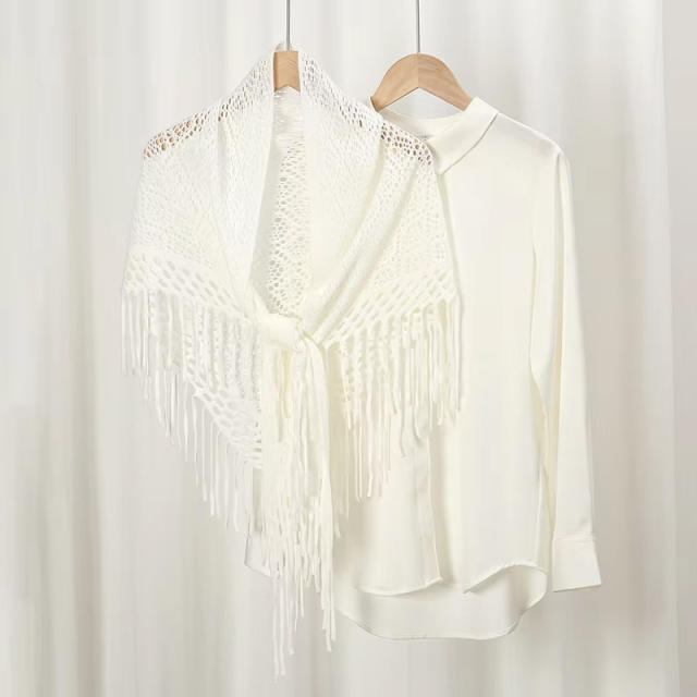 Hot Sale New Style Knitted Tassel Triangle Towel Women's Fashion All-match Hollow Shawl