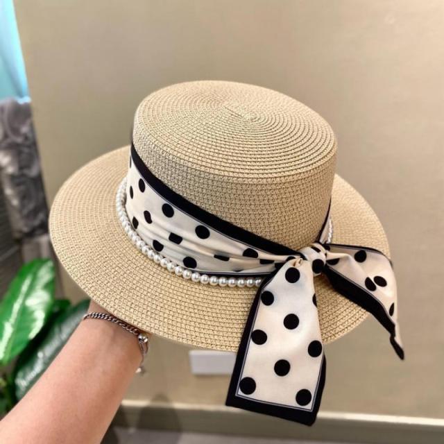 Minimalist Polka Dot Straw Hat for Women Summer Sun Protection Vacation Travel Beach Hat