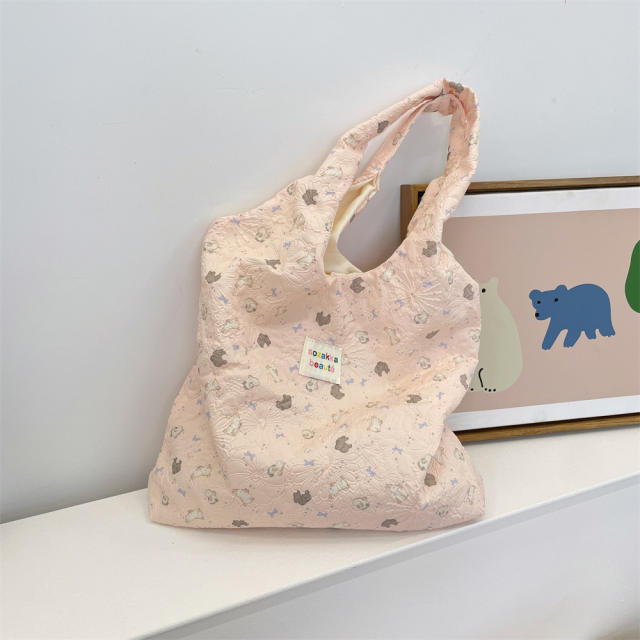 Autumn and Winter Korean Style Sweet Cartoon Bear Embossed Shoulder Bag Daily All-match Student Underarm Vest Bag for Women