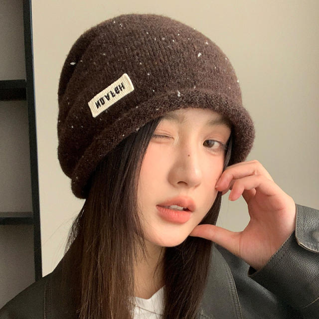 Korean-Style Lettered Rolled-Edge Multicolor Beanie Hat