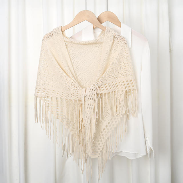Hot Sale New Style Knitted Tassel Triangle Towel Women's Fashion All-match Hollow Shawl