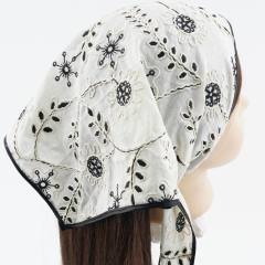 Embroidered Floral Headscarf Triangular Scarf