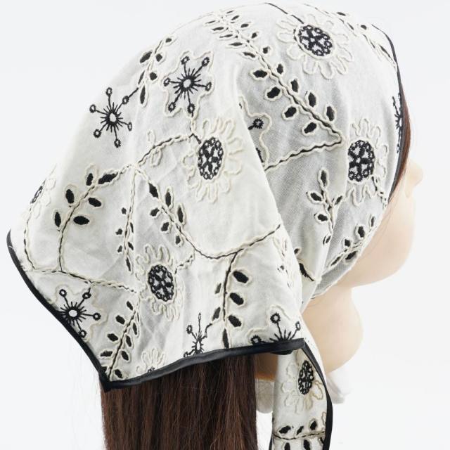 Embroidered Floral Headscarf Triangular Scarf