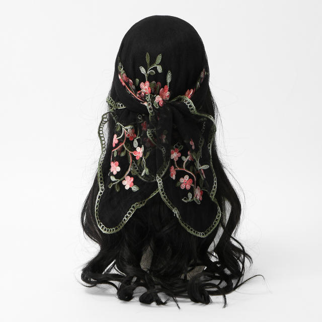 Spring and Summer Embroidered Nylon Square Scarf Ethnic Style Women's Travel Shawl Versatile Gauze Scarf