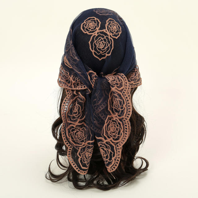 Hot popular embroidered 80cm square scarf headscarf decorative scarves