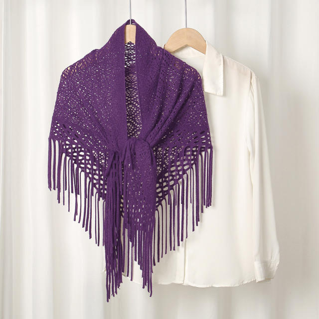 Hot Sale New Style Knitted Tassel Triangle Towel Women's Fashion All-match Hollow Shawl