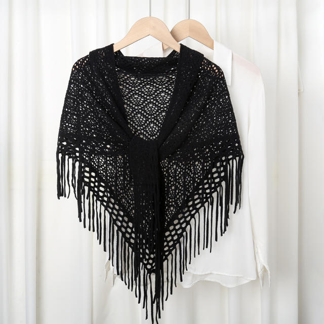 Hot Sale New Style Knitted Tassel Triangle Towel Women's Fashion All-match Hollow Shawl