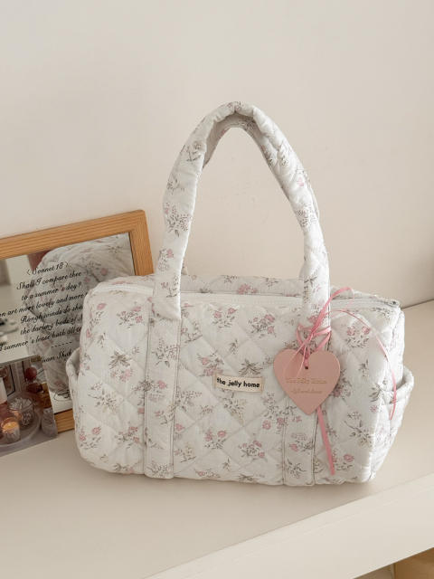 Floral Cylindrical Handbag Mommy Bag New Large-Capacity Travel Portable Floral Handbag