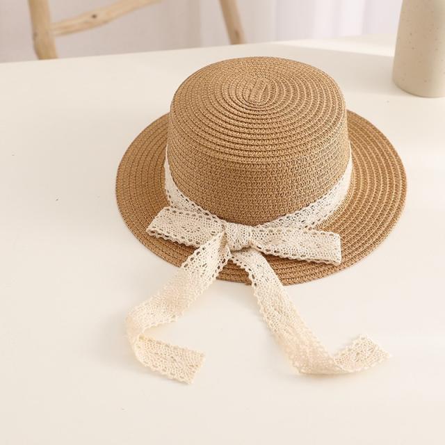Summer Lace-Trimmed Wavy Straw Hat with Bow