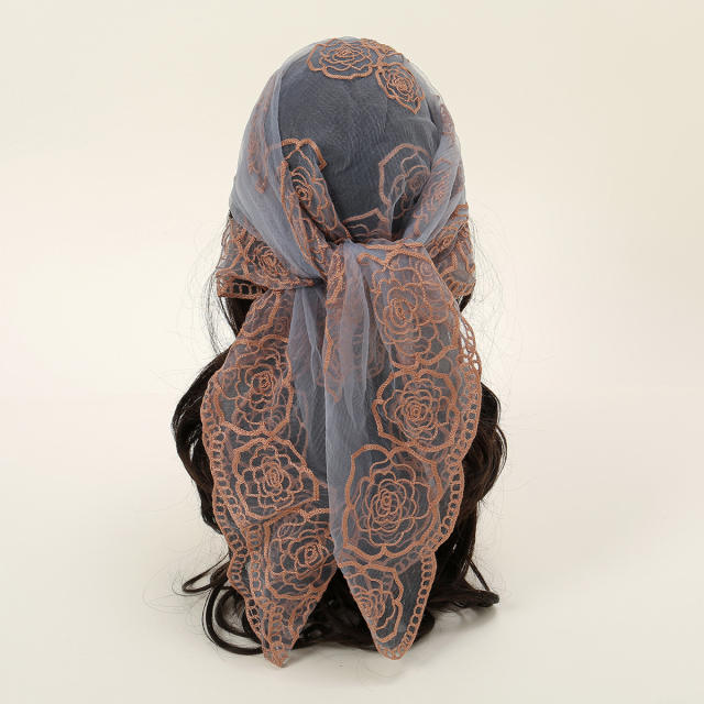 Hot popular embroidered 80cm square scarf headscarf decorative scarves