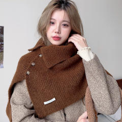Autumn Winter Buttons Wool Shawl Knitted All-match Shawl
