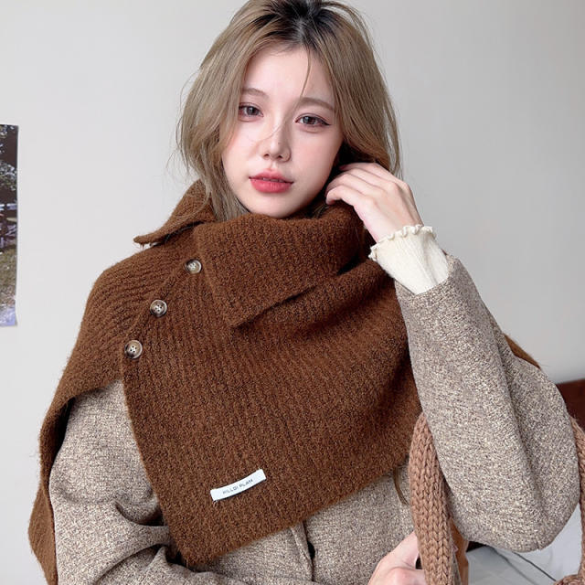 Autumn Winter Buttons Wool Shawl Knitted All-match Shawl