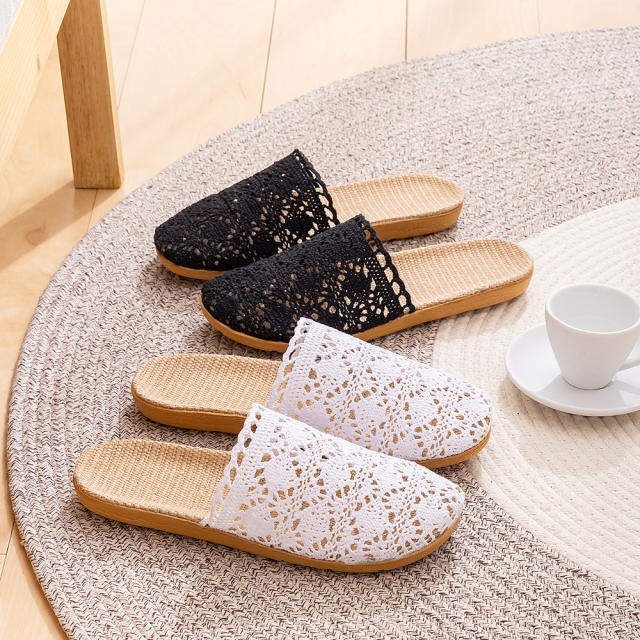 New All-Season Lace-Up Indoor Linen Women's Slippers