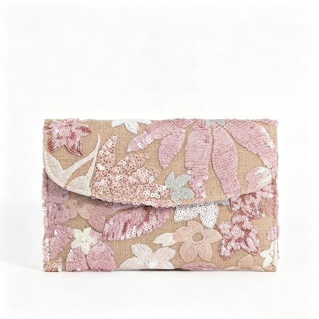 Women's clutch Bag with Sequin Embroidery Straw Clutch