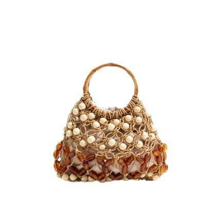 Beaded Hollow Woven Handbag Summer Vacation Style Retro Handbag