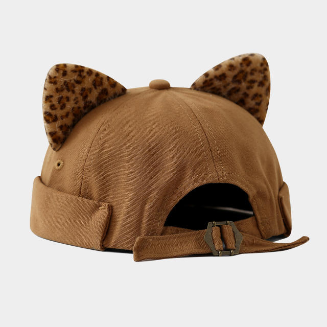 Fresh Leopard Print Ear Melon Cap for Women cute cat ear hat