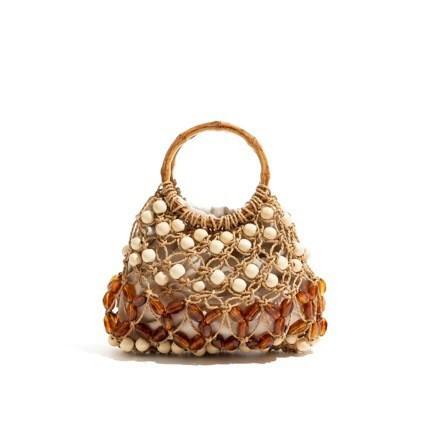 Beaded Hollow Woven Handbag Summer Vacation Style Retro Handbag