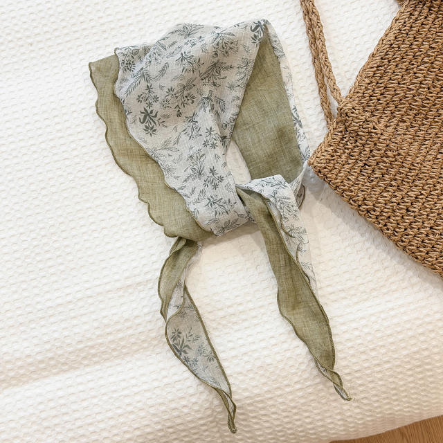 Ins-Style Floral Small Square Scarf for Women Thin Silk triangle Scarf