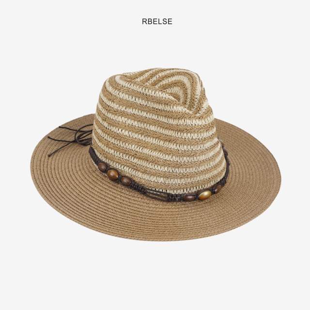 Colorful striped flat-top hat for men and women summer sun protection straw hat