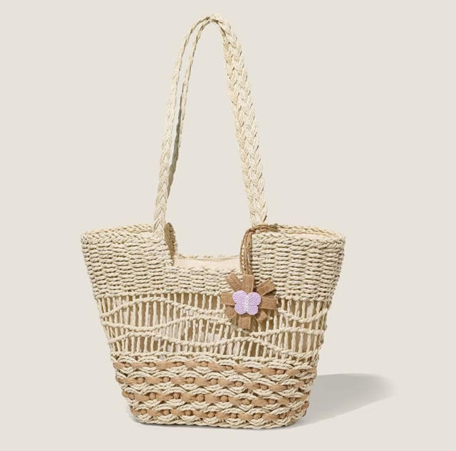 Hollow-Out Straw Woven Bag for Women Seaside Vacation Handmade Woven Bag