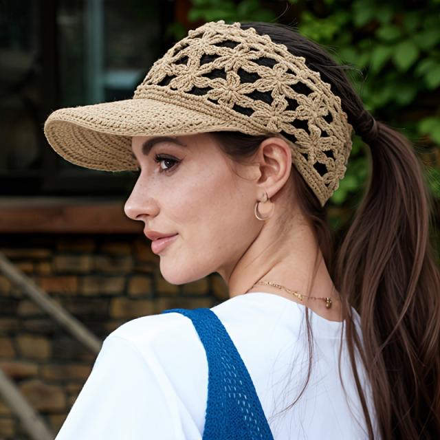Handmade Crochet Hollow UV Protection Visor Hat for Women