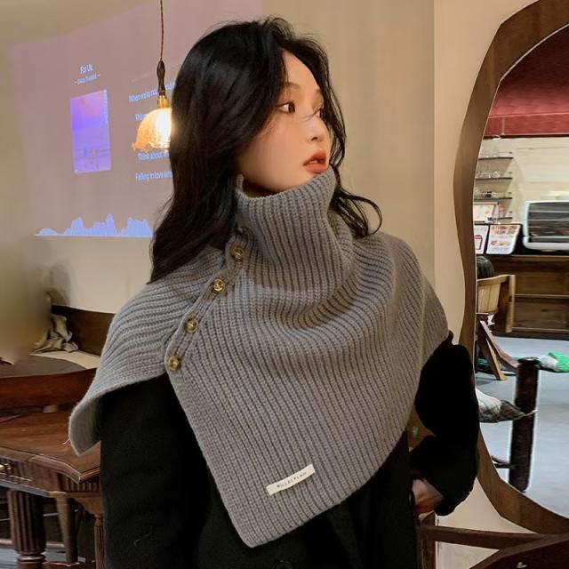 Autumn Winter Buttons Wool Shawl Knitted All-match Shawl