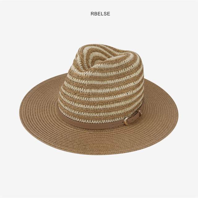 Colorful striped flat-top hat for men and women summer sun protection straw hat