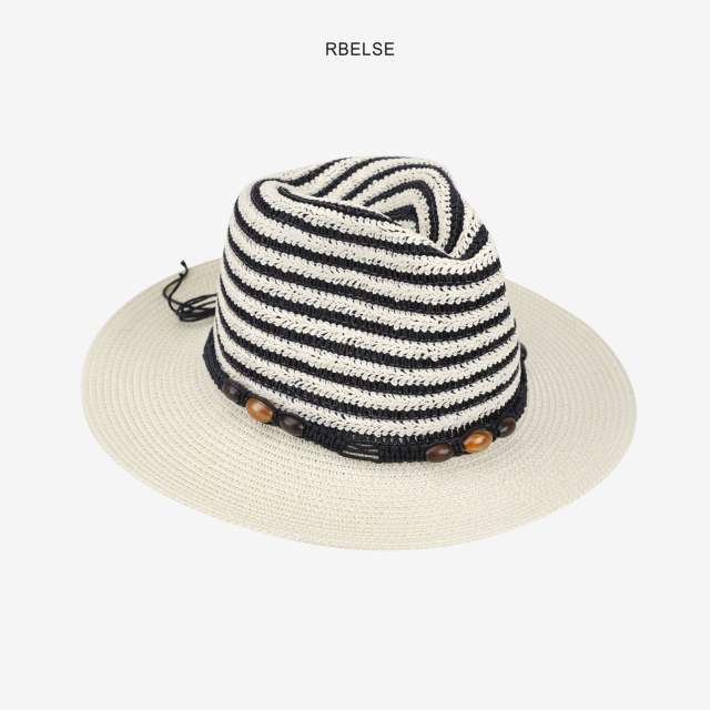 Colorful striped flat-top hat for men and women summer sun protection straw hat