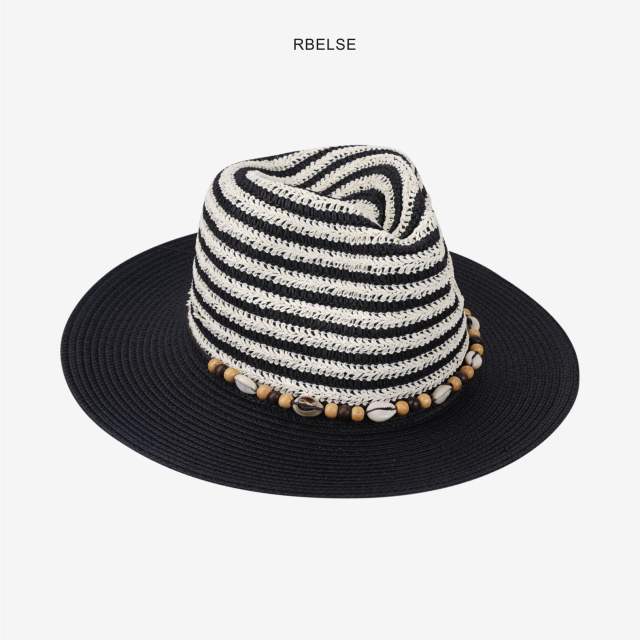 Colorful striped flat-top hat for men and women summer sun protection straw hat