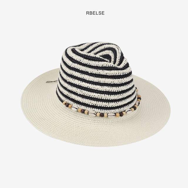 Colorful striped flat-top hat for men and women summer sun protection straw hat