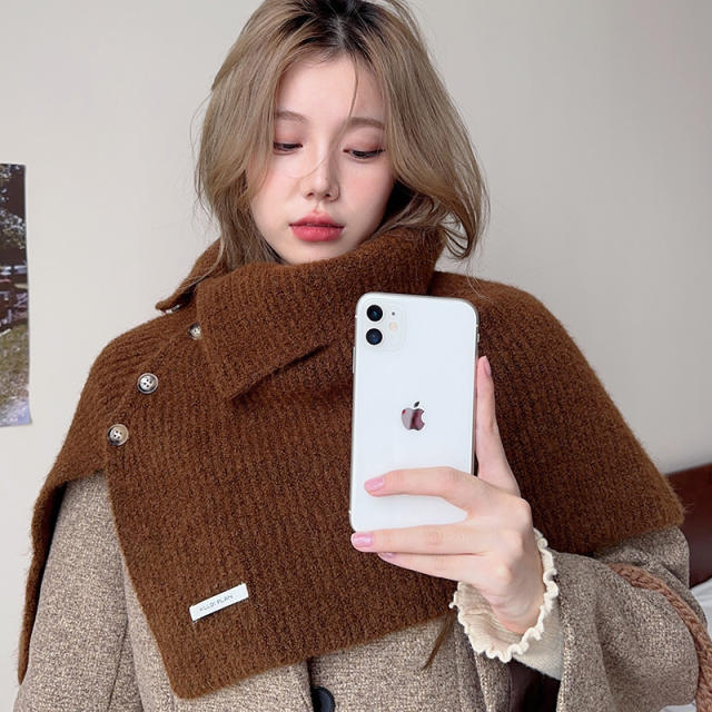Autumn Winter Buttons Wool Shawl Knitted All-match Shawl
