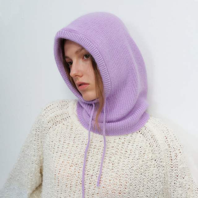 Autumn winter unisex versatile solid color drawstring rabbit fur warm simple fashion knitted hat