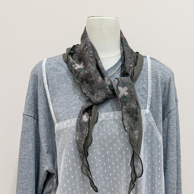 Ins-Style Floral Small Square Scarf for Women Thin Silk triangle Scarf