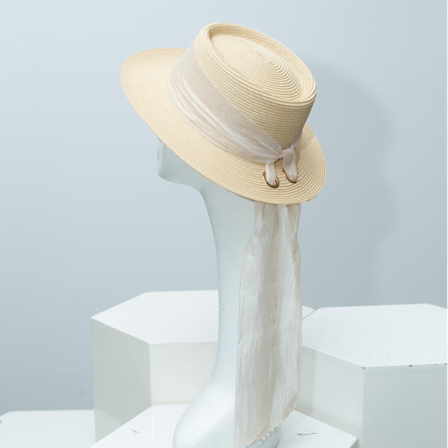 Flat-Top Sun Hat for Women Spring Summer Elegant Sun Protection Straw Hat