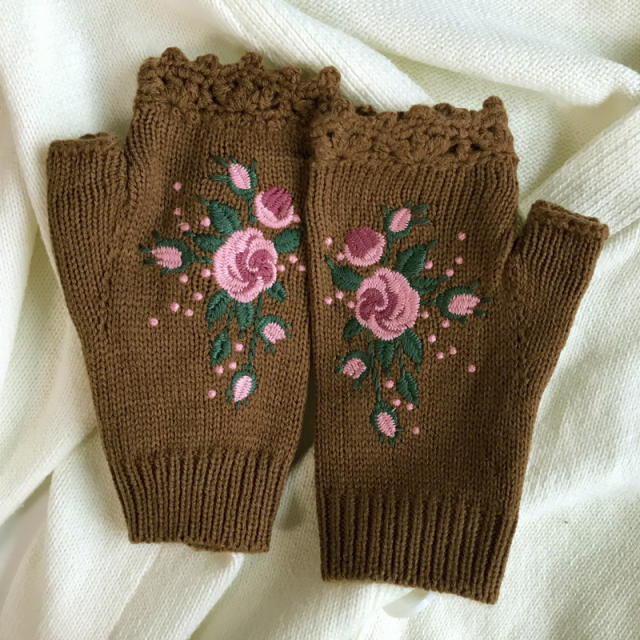INS Autumn and Winter Embroidered Women's Warm Gloves