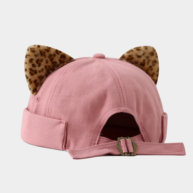Fresh Leopard Print Ear Melon Cap for Women cute cat ear hat