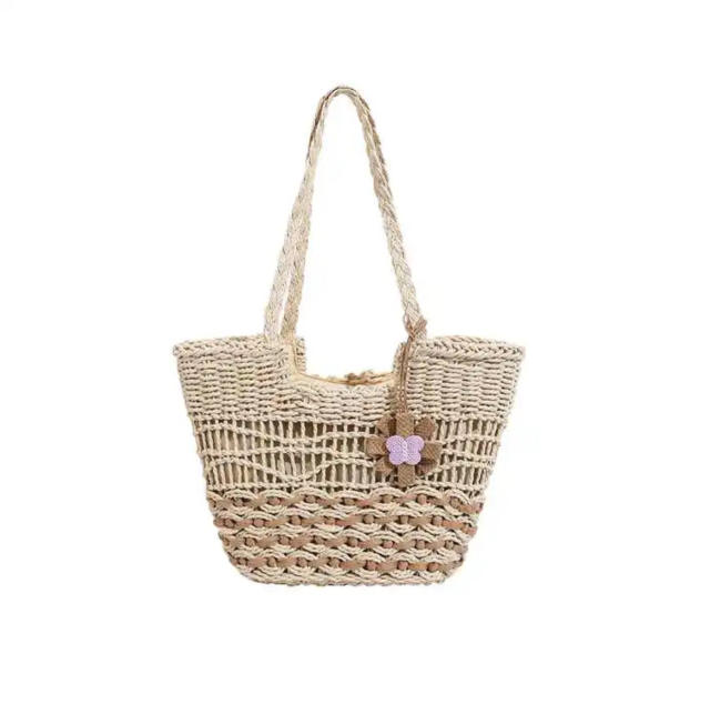 Hollow-Out Straw Woven Bag for Women Seaside Vacation Handmade Woven Bag