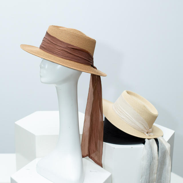 Flat-Top Sun Hat for Women Spring Summer Elegant Sun Protection Straw Hat
