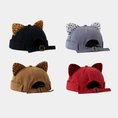 Fresh Leopard Print Ear Melon Cap for Women cute cat ear hat