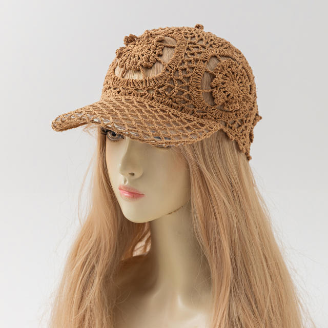 Summer handmade corchet flower sunhat baseball hat for women