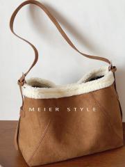 Autumn Winter Retro Plush Shoulder Bag for Women